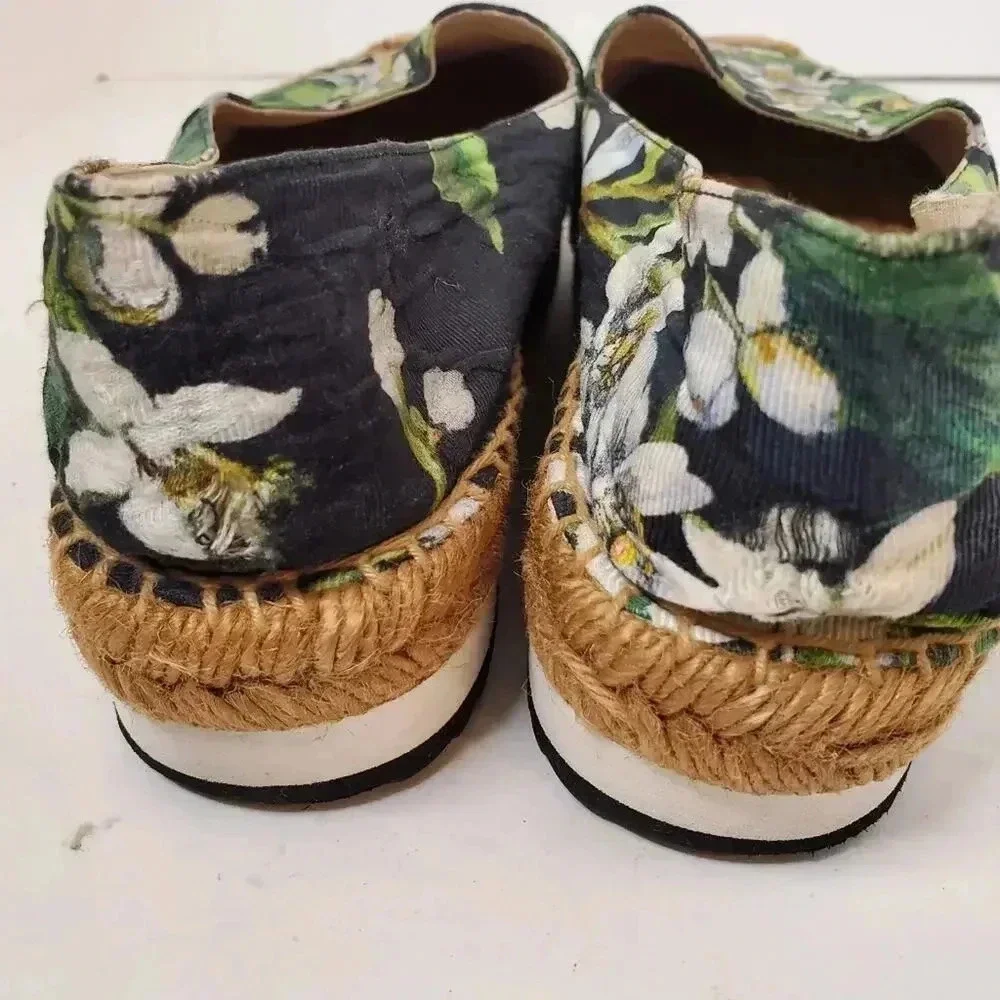 Dolce & Gabbana Multicolor Floral Print Brocade Fabric Espadrille Flats Size 37